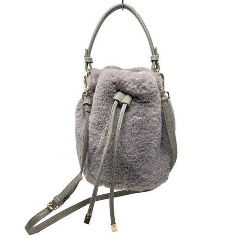 Street Level Plush Faux Fur Grey Bucket Bag‎ Small Crossbody Bag